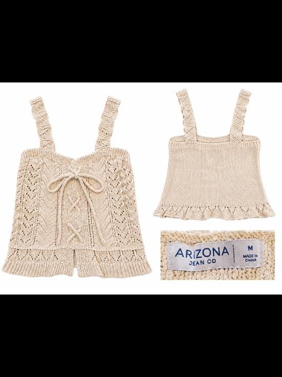 Arizona Jean Company Tops - Knit Cream Lace-Up Tank Top